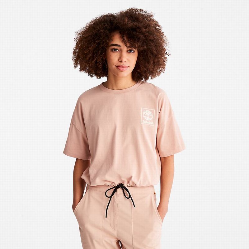 Pink Timberland All Gender Heavyweight Logo T-Shirts | 40443943
