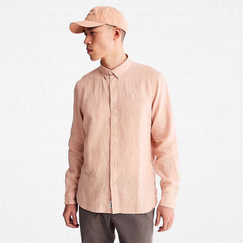 Pink Timberland Mill River Slim-Fit Linen Shirts | 78560037