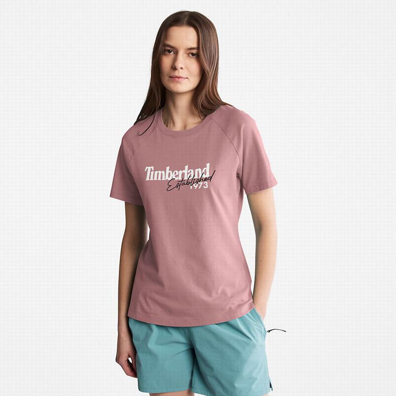 Pink Timberland Raglan-sleeve Logo T-Shirts | 26041350