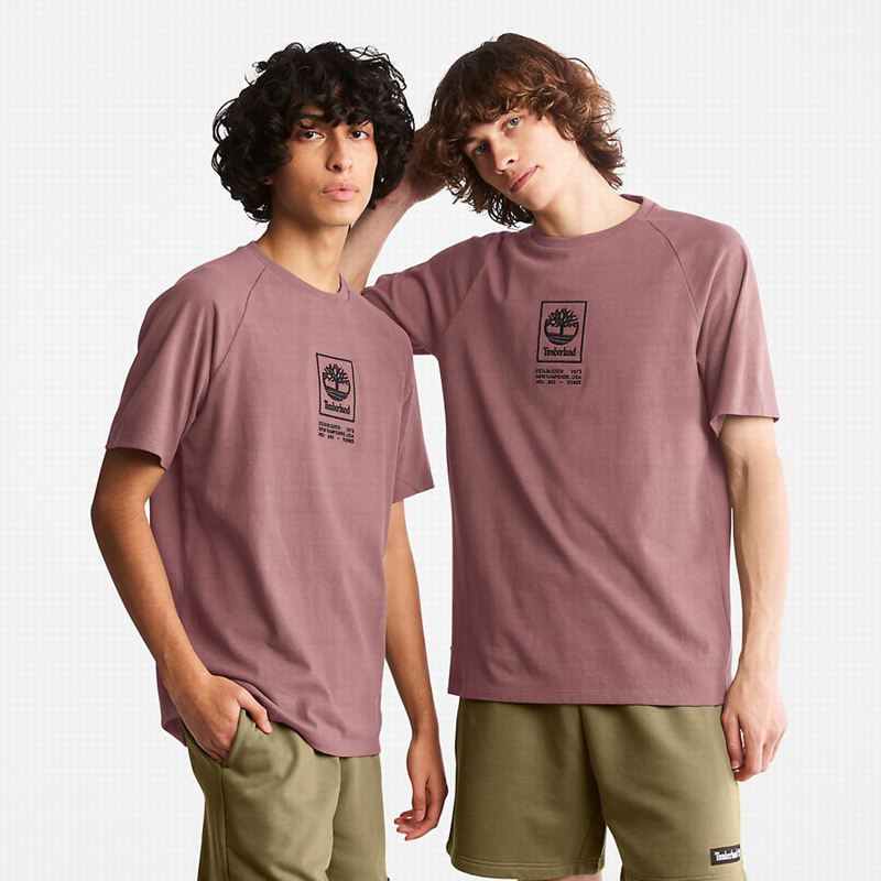 Pink Timberland Stack Logo T-Shirts | 89713706