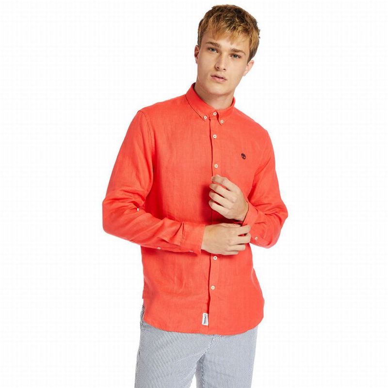 Red Timberland Mill River LS Linen Shirts | 38170702