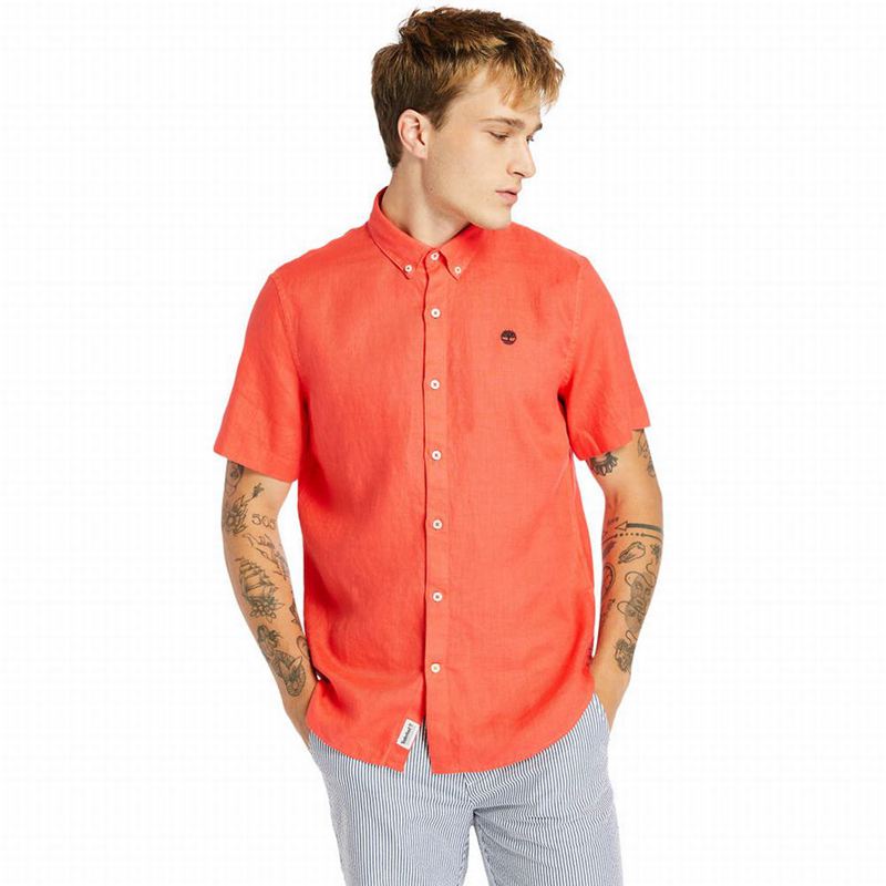 Red Timberland Mill River Short-Sleeve Linen Shirts | 87270670