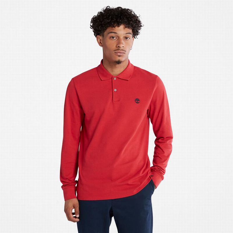 Red Timberland Millers River LS Polo Shirts | 46489035