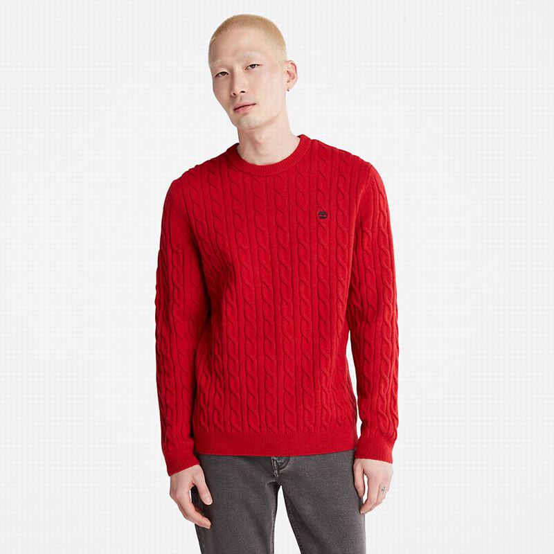 Red Timberland Phillips Brook Cable-knit Sweaters | 20542394