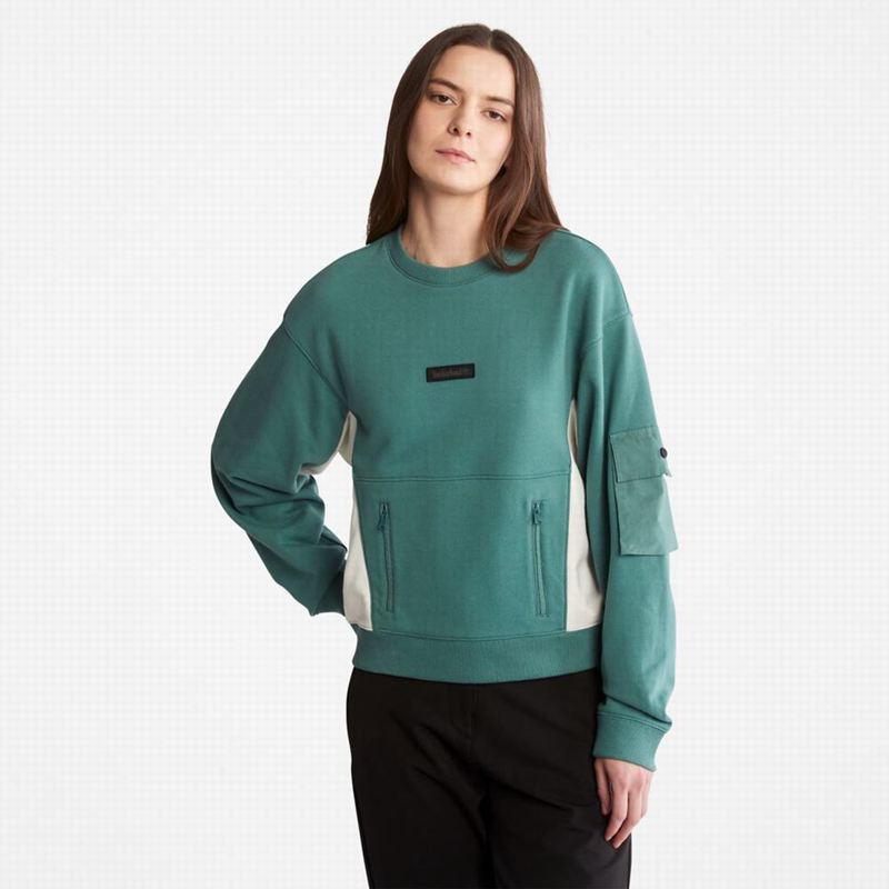 Turquoise Timberland Batwing Crewneck Sweatshirts | 37697890
