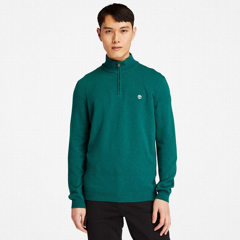 Turquoise Timberland Cohas Brook Zip-neck Sweaters | 94144993