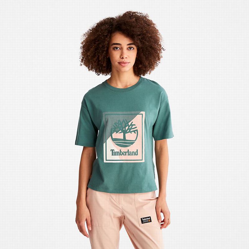 Turquoise Timberland Interlock Timber Fresh T-Shirts | 63377873