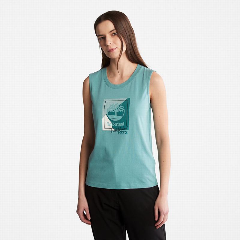 Turquoise Timberland Kennebec River Tree Logo T-Shirts | 62687144
