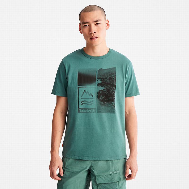 Turquoise Timberland Logo Tank Top T-Shirts | 41715856