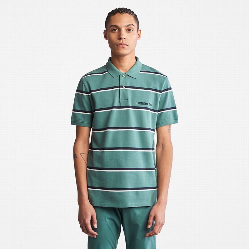 Turquoise Timberland Zealand River Striped Polo Shirts | 37917682