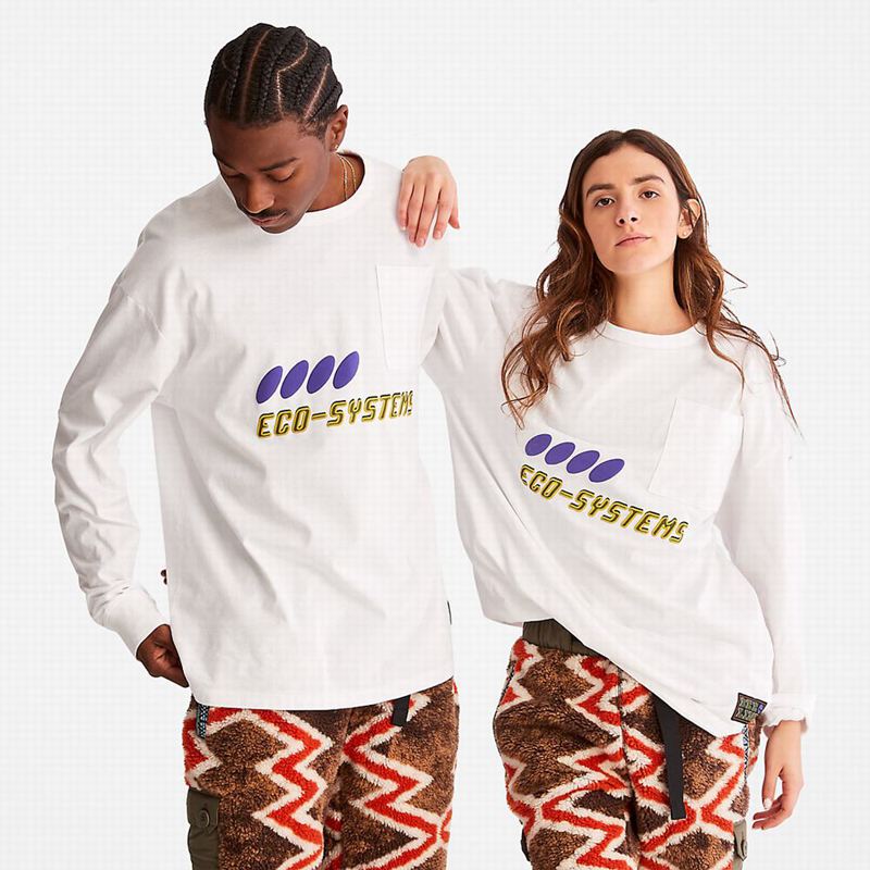 White Timberland Heavyweight Back-Graphic Long Sleeve | 47897619