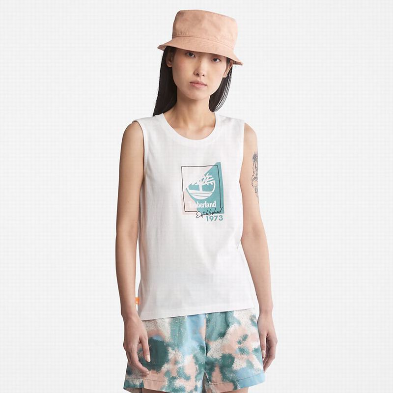 White Timberland Kennebec River Tree Logo T-Shirts | 88345903