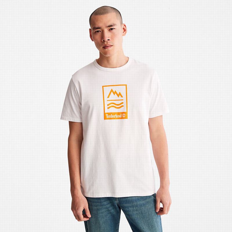 White Timberland Logo Slub T-Shirts | 84281413