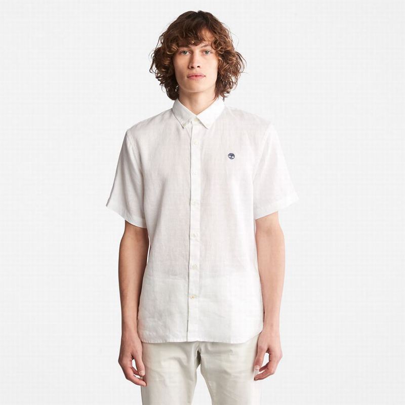 White Timberland Mill River Short-Sleeve Linen Shirts | 24217470