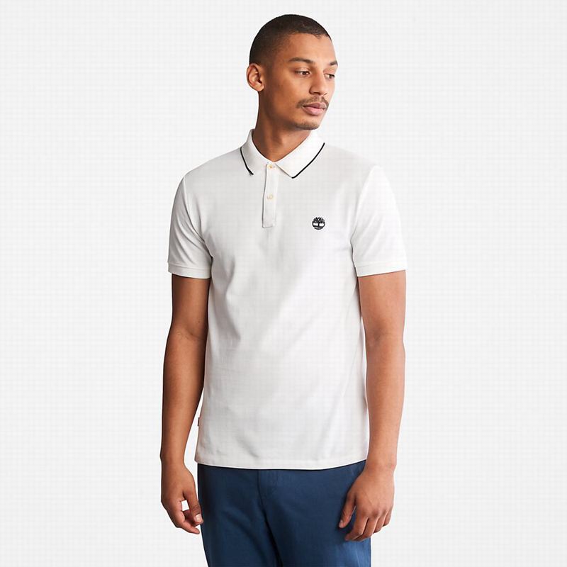 White Timberland Millers River Print-Collar Polo Shirts | 6011775
