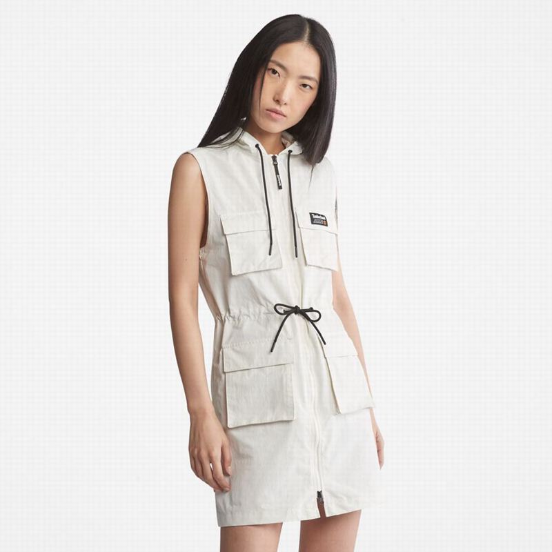 White Timberland Progressive Utility Hoodie Dress | 27938079