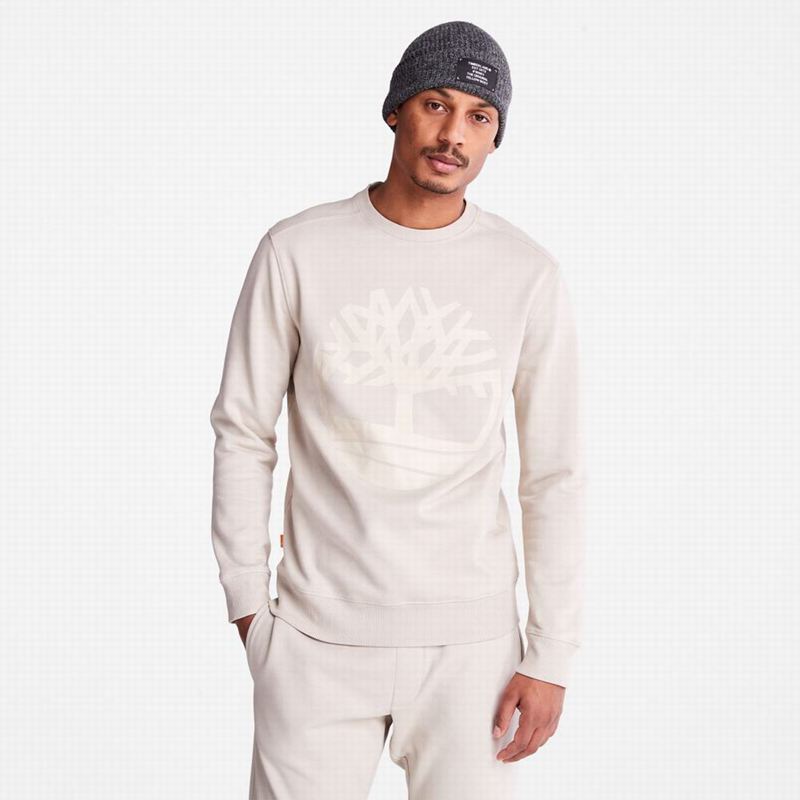 White Timberland Tree Logo Crewneck Sweatshirts | 48082435