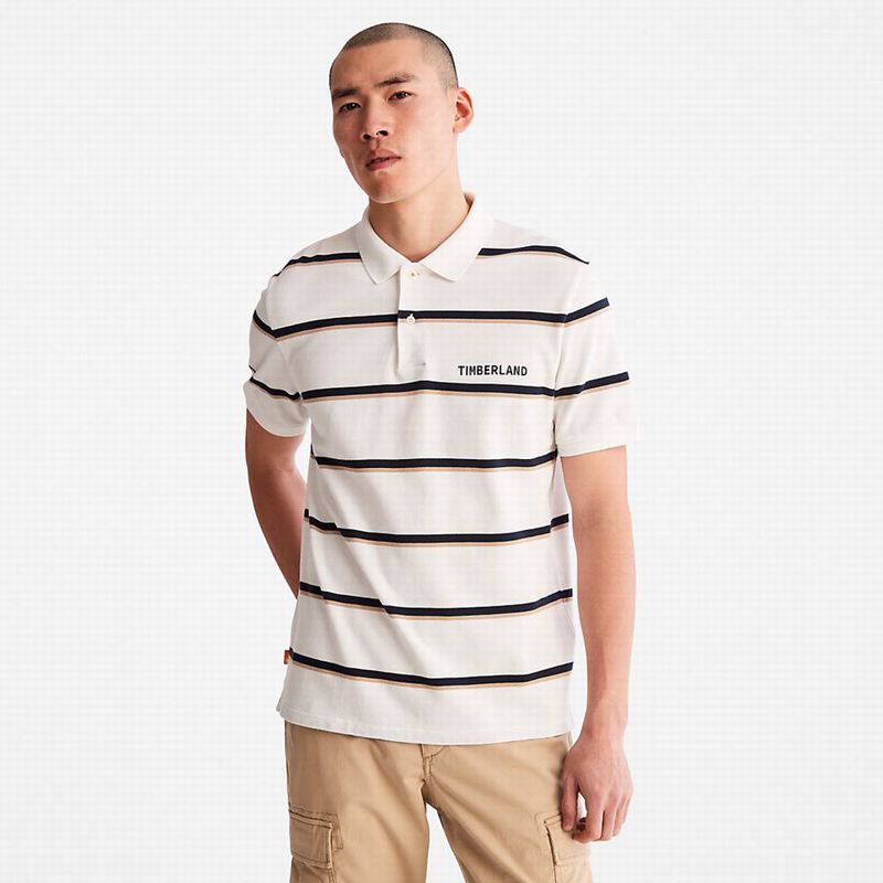 White Timberland Zealand River Striped Polo Shirts | 22032510