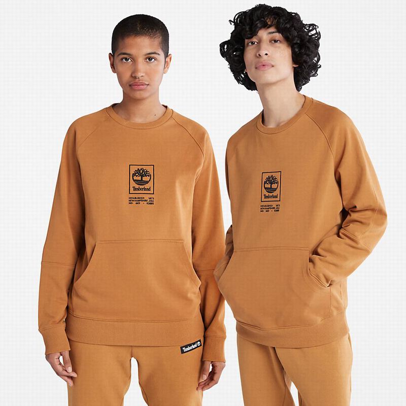 Yellow Timberland Heavyweight Crewneck Logo Sweatshirts | 69611753